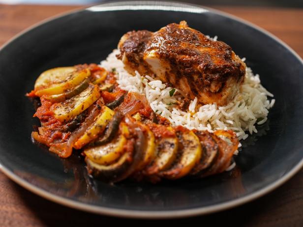 Sunny's Cheat Sheet with Cod, Easy Cilantro-Lime Rice and No-Trouble Ratatouille image