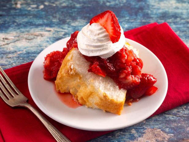 Strawberry Short Cake Made with Angel Food Cake and Strawberry Sauce