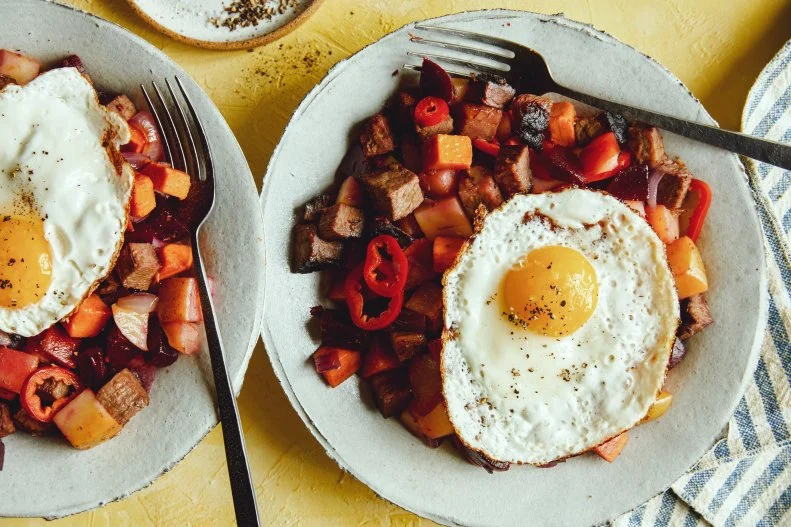 Leftover Brisket Flannel Hash with Crispy Fried Egg