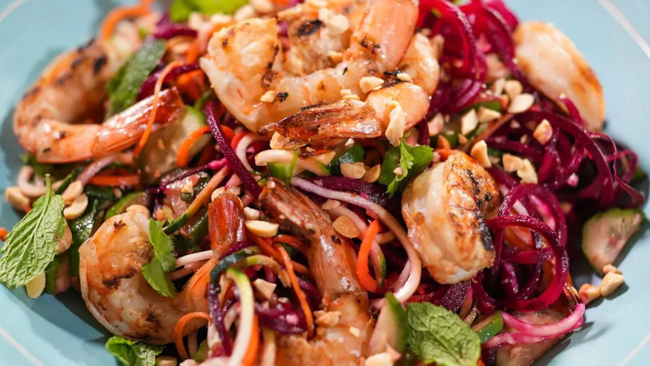 Grilled Shrimp with Spicy Veg Noodles