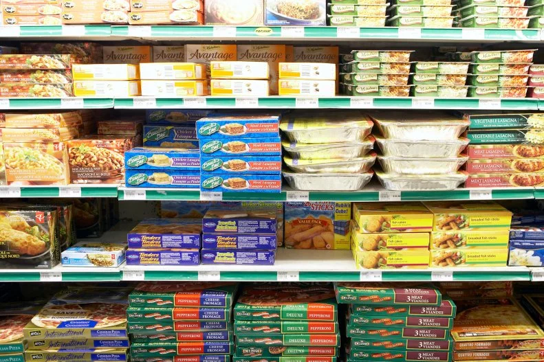 Frozen Food Section at Grocery Store