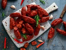Spanish pork chorizo sausages made with paprika, garlic, chilli and rosemary.