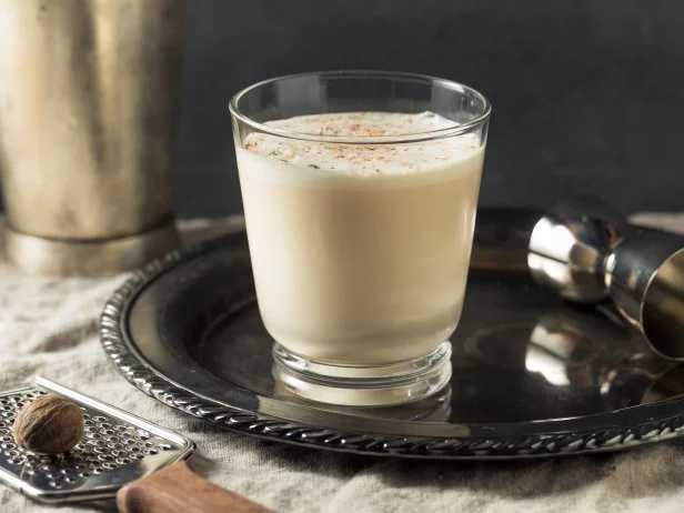 Homemade Boozy Brandy Milk Punch Cocktail with Nutmeg