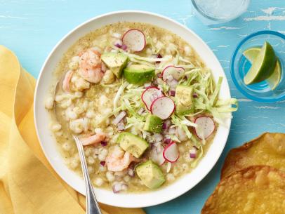 Food Network Kitchen’s Pozole Verde with Shrimp, as seen on Food Network.