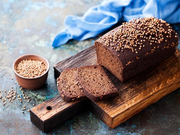 Homemade rye loaf bread (Traditional Russian Borodino bread) with coriander, selective focus