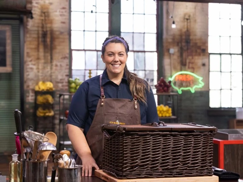 Chef Aubrey Johansen , as seen on Chopped Playing with Fire, Season 50