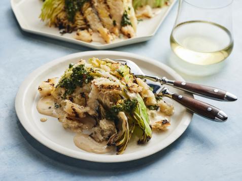 Grilled Cabbage with Tahini Caesar Dressing
