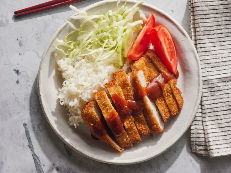 Description: Food Network Kitchen's Tonkatsu with Homemade Sauce.