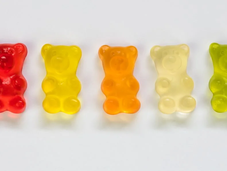 Gummibears, traditional German sweets, extreme close up