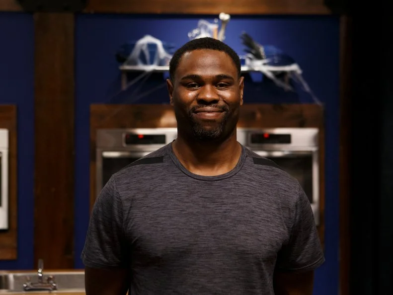 Recruit Darian Barnes poses, as seen on Worst Cooks in America Halloween Special.