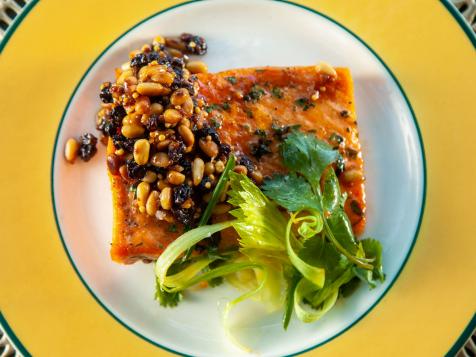 Cedar Plank Salmon with Celery Salad and Currant Pine Nut Relish