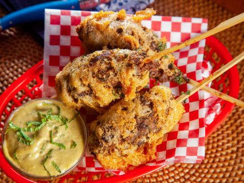 Seekh Kebab Corn Dogs with Mint Mustard Sauce