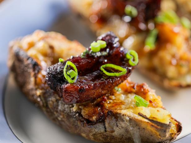 Twice Baked Potatoes With Crispy Pork Belly And Cheddar Cheese Recipe Eric Greenspan Food Network