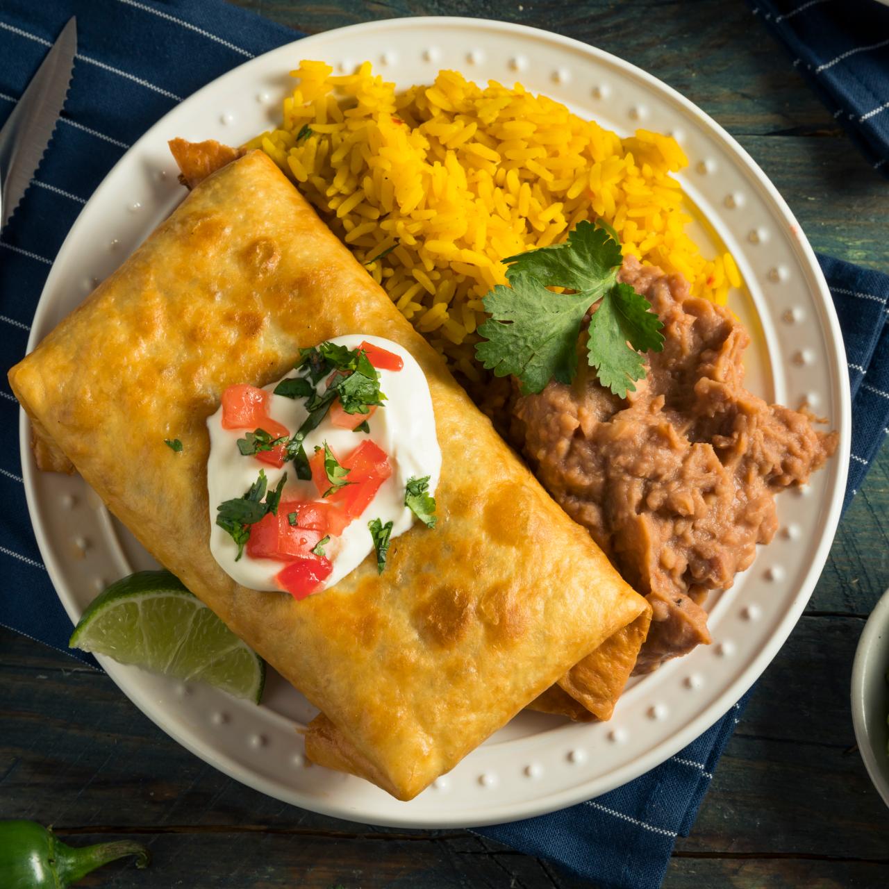 Beef, bean and sweet potato chimichangas