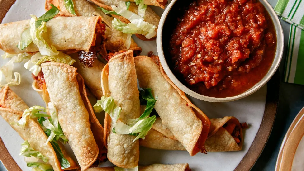 Air Fryer Taquitos and Charred Salsa