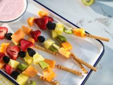 I love cooking with my nieces and nephews, and these kabobs are a great way to get the kiddos involved in the kitchen. Everyone can choose their own combination of fruit to thread onto the kabobs, and the dip is a great make ahead recipe that will keep fresh in the refrigerator for several days.