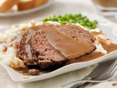 "Meatloaf with Gravy, Mashed Potatoes and Green Peas -Photographed on Hasselblad H3D2-39mb Camera"