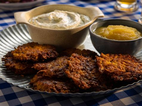 Sweet Potato Pancakes with Applesauce and Dill Sour Cream