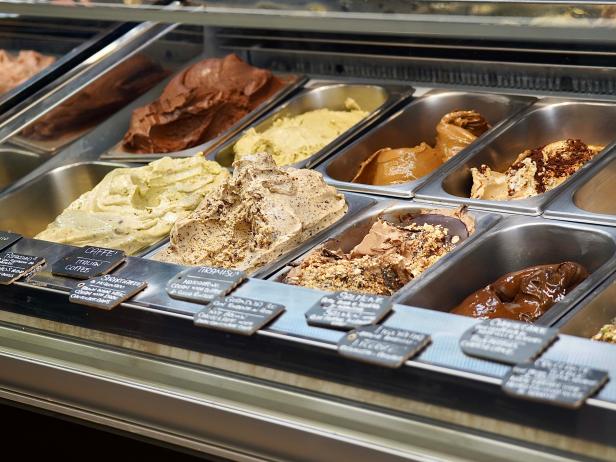 The array of gelato flavors available at Otaleg in Rome, Italy, as seen on Bobby & Giada In Italy, Season 1.