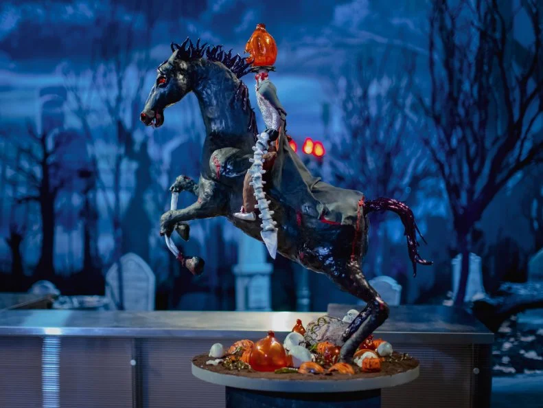 Contestants Brooke Taylor, Shayla Barnes-Halloway and Christy Seguin's round 2 cake "DULLAHAN", as seen on Halloween Wars, Season 11.