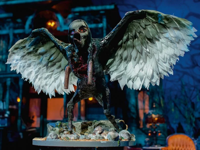 Contestants Brandy Dallas, Lizzeth Rascon and Yliana Cadena's round 2 cake "THE GIANT OWL WITCH", as seen on Halloween Wars, Season 11.