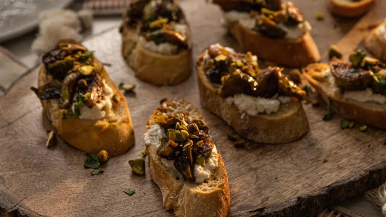 Honey-Glazed Brussels and Ricotta Crostini