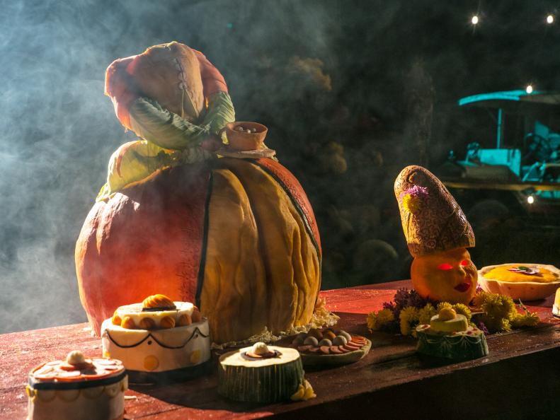 Contestant Kristina Patenaude's feast pumpkin, as seen on Outrageous Pumpkins, Season 2.