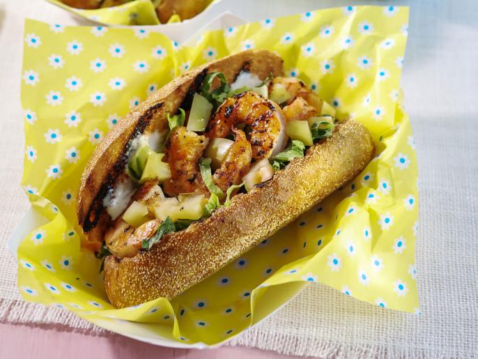 Grilled Shrimp Po' Boy with Pickled Green Tomatoes Recipe Kardea