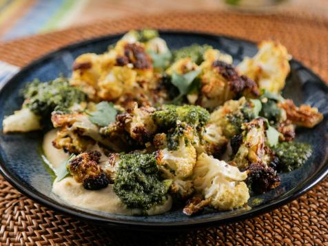 Fire-Roasted Cauliflower with Whipped Chickpeas and Cilantro Pistou