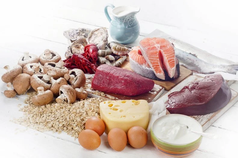 Foods of Vitamin B12 (Cobalamin). Healthy diet eating.