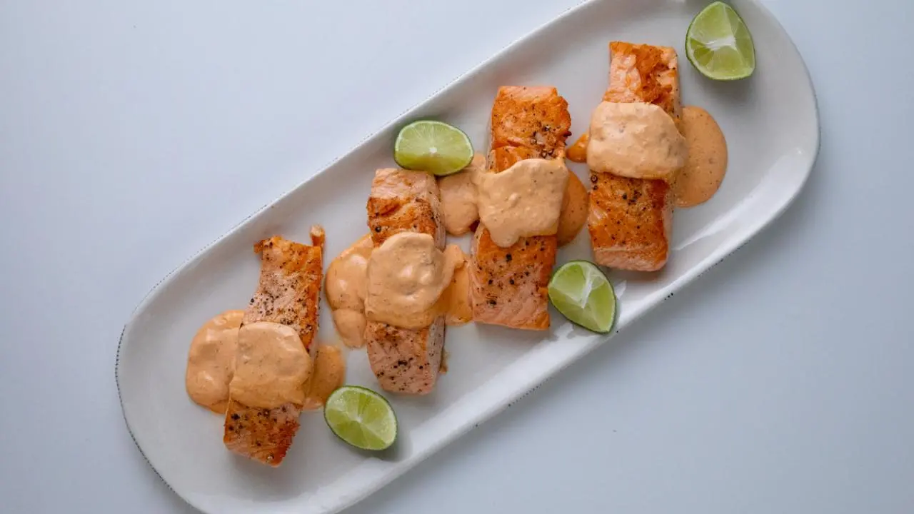 Seared Salmon with Spicy Red Pepper Aioli Recipe | Ina Garten | Food