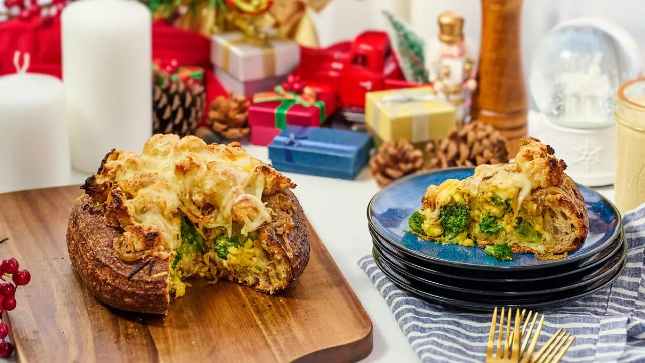 French Onion Breakfast Bread Bowl with Broccoli