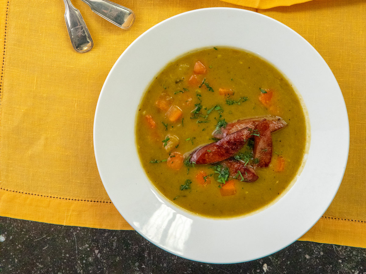 Split Pea Soup with Crispy Kielbasa Recipe - Chef's Resource Recipes