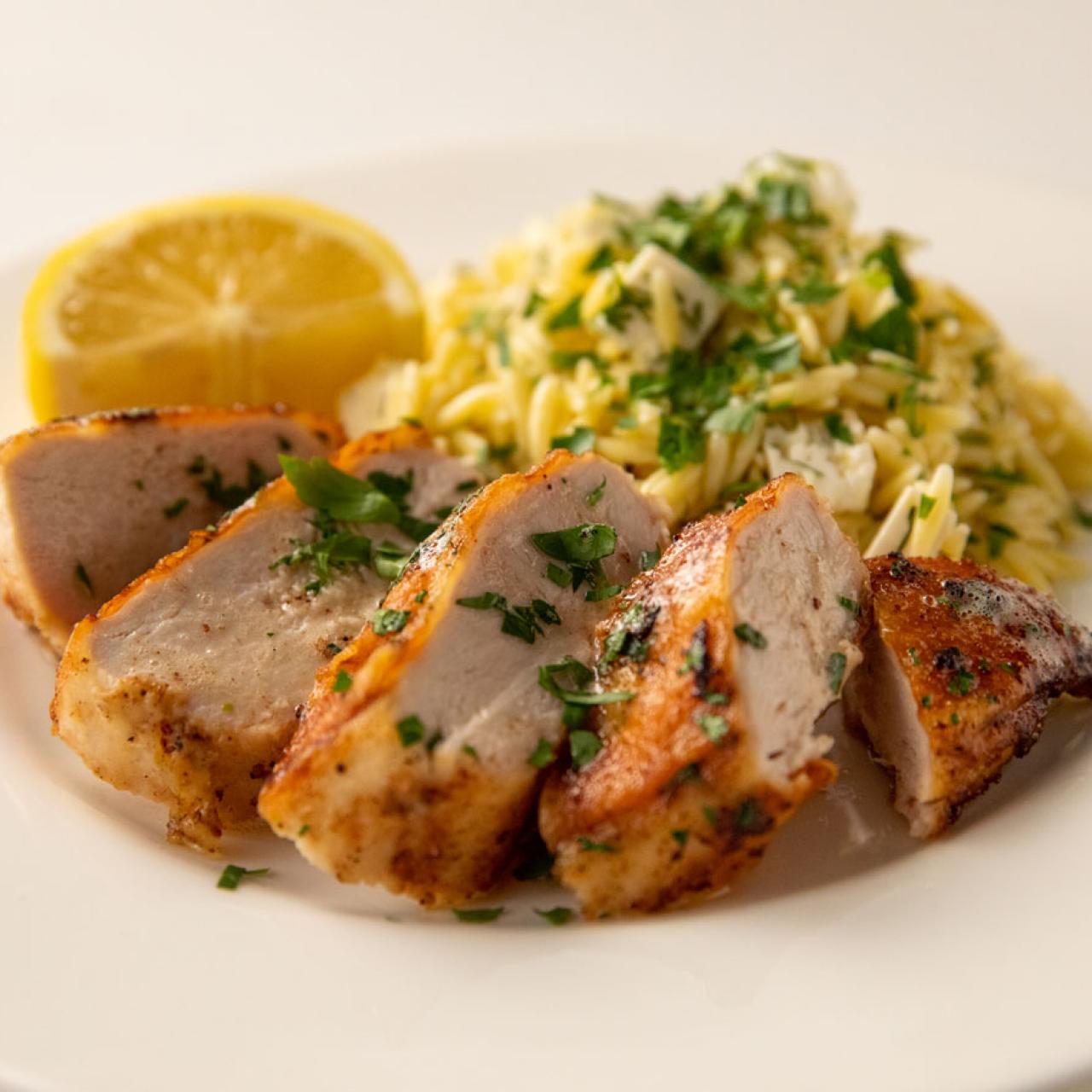 Crispy Chicken with Lemon Orzo