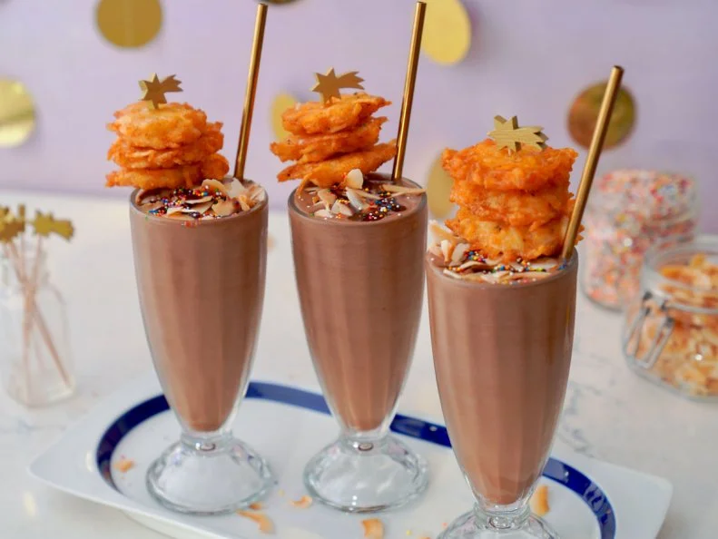 chocolate-coconut shake with latke stack from Girl Meets Farm