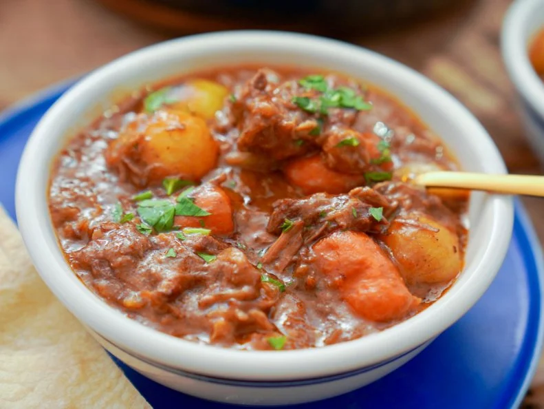 beef stew with fluffy pita from Girl Meets Farm