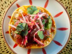 This is inspired by the famous Contramar Tostada, with some of the same flavors but a very different composition.