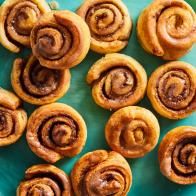 Description: Food Network Kitchen's Air Fryer Mini Cinnamon Rolls. Keywords: Crescent Roll Dough, Cinnamon, Dark Brown Sugar, Confectioners’ Sugar, Milk, Vanilla Extract.