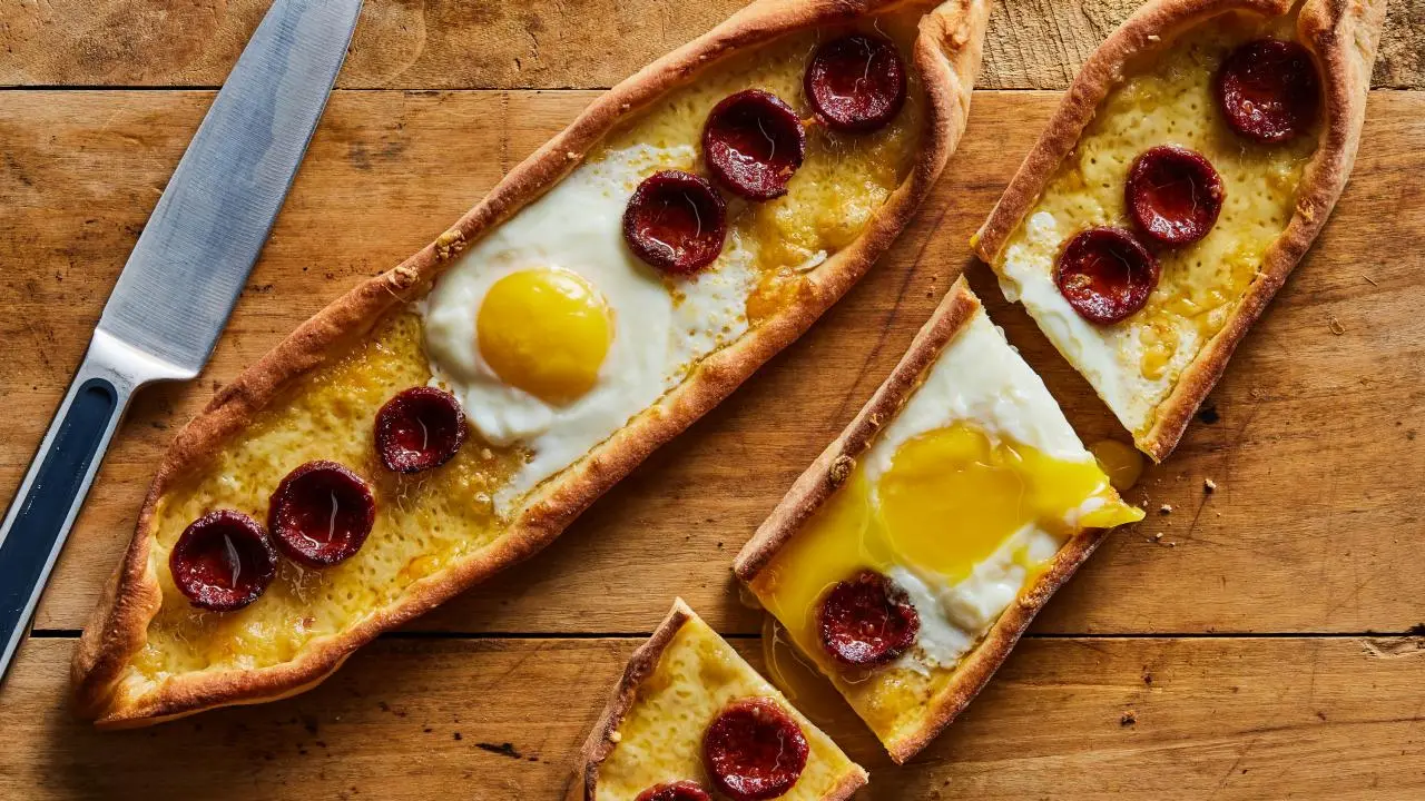 Turkish Pide with Eggs and Sucuk