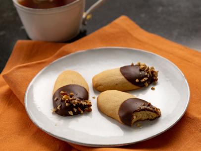 Close-up of Chocolate-Dipped Brown Sugar Shortbread, as seen on Barefoot Contessa: Back to the Basics, season 19.