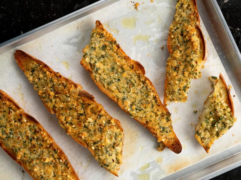 Close-up of Outrageous Garlic Bread, as seen on Barefoot Contessa: Back to the Basics, season 19.