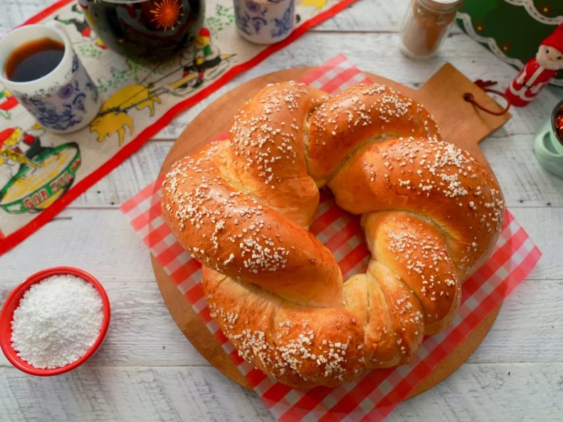 Beauty shot of Molly Yeh's Cardamom Wreath, as seen on Girl Meets Farm, season 9.