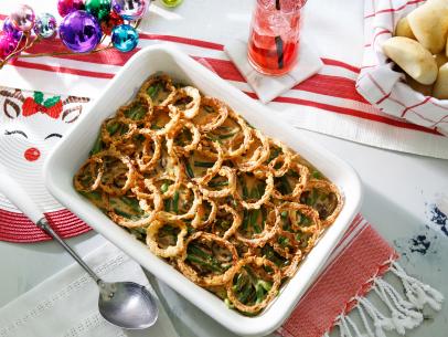 Host Kardea Brown's Green Bean Casserole with Fried Red Onions as seen on Delicious Miss Brown, Season 5.