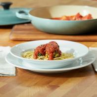 Mandy and Sig's Spegetti and crab cake meatballs for clasico / spicey red pepper as seen on the Food Network.