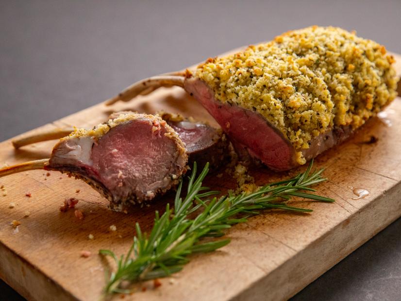 Close-up of Panko-Crusted Rack of Lamb, as seen on Barefoot Contessa: Back to the Basics, season 19.