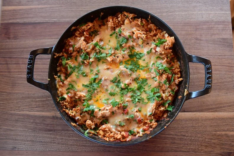 Close-up of Easy Mexican Chicken & Rice ,as seen on Pioneer Woman, Season 29.