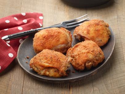 Food Network Kitchen’s Crispy Air Fryer Chicken Thighs, as seen on Food Network.