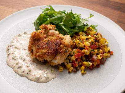 Host Anne Burrell's crab cake dish, as seen on Worst Cooks In America, Season 24.