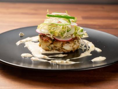 Host Cliff Crooks' crab cake dish, as seen on Worst Cooks In America, Season 24.