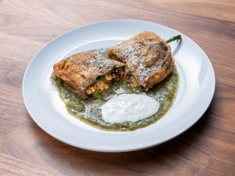 Chile Relleno with Chorizo, Black Beans, Salsa Verde and Lime Crema
